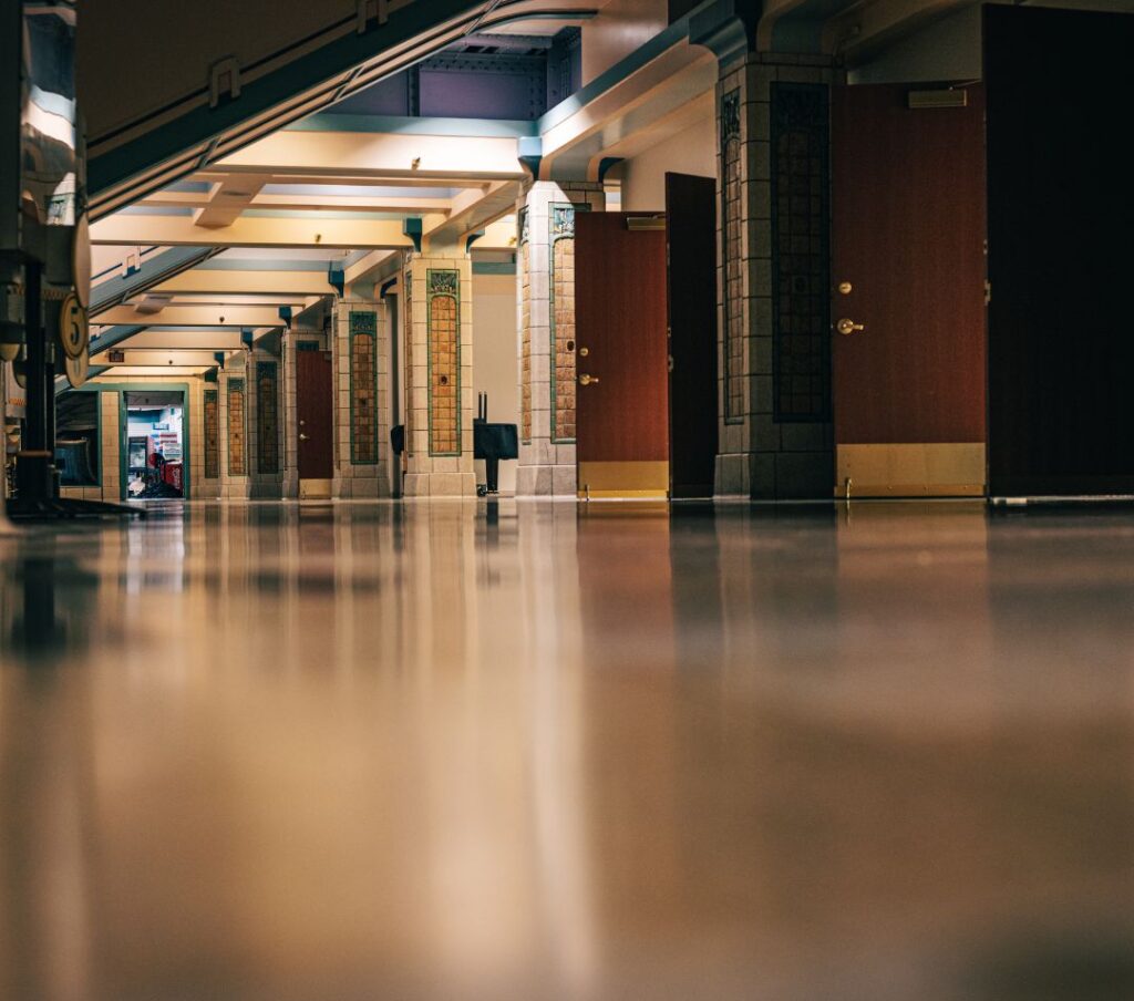 Polished concrete showroom floor decorative epoxy contractor commercial interior